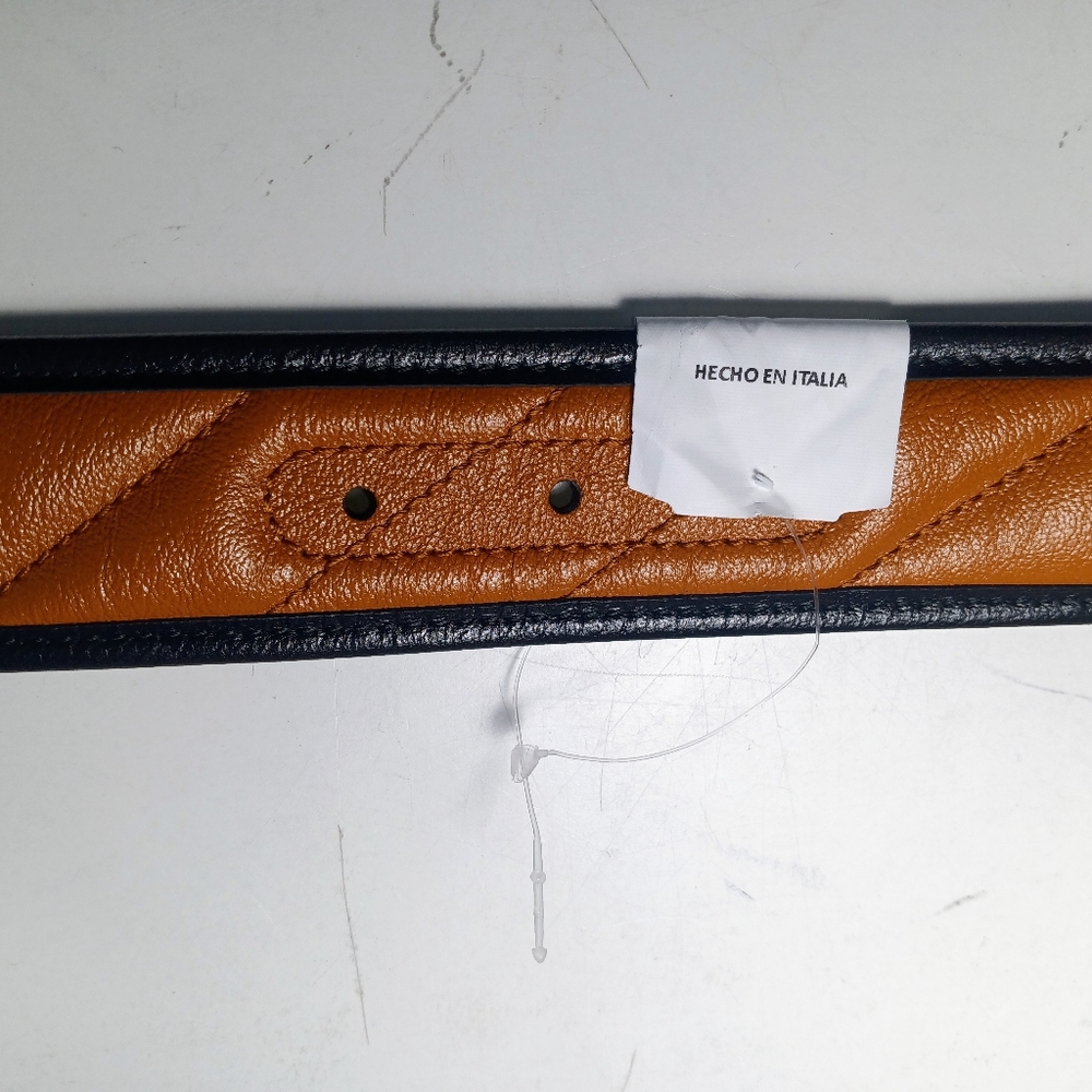 NEW GUCCI GG WIDE BELT GOLD-TONE TORCHON BUCKLE COGNAC/BLACK LEATHER SZ 36/90 - Picture 8 of 16